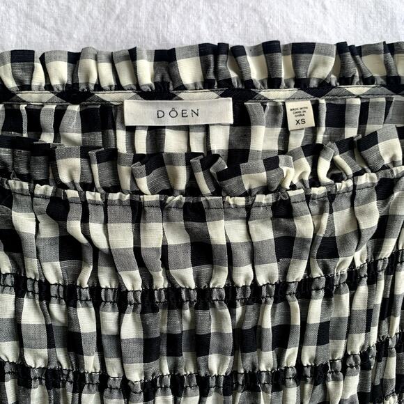 Doen Rizzo Linen Smocked Boat Neck Short Puff Sleeve Mini Dress Marilyn Gingham - Picture 11 of 16